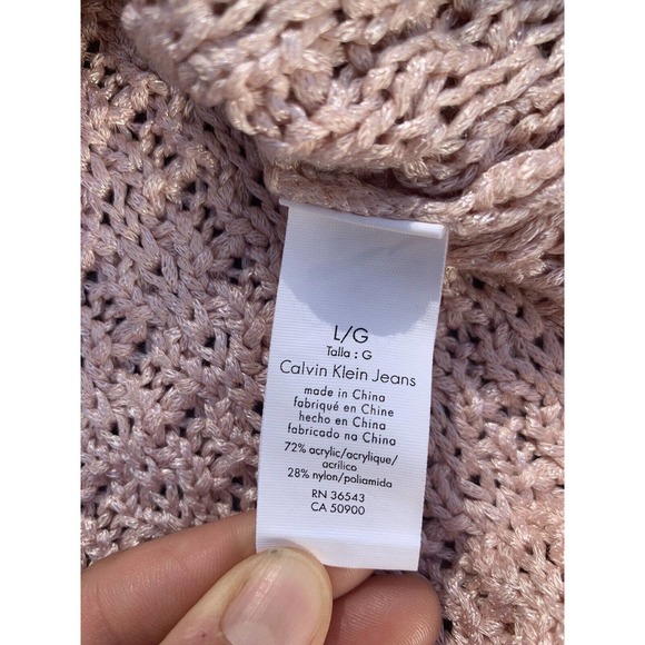 Calvin Klein Jeans Pink Rose Loose Knit Long Sleeve Sweater Women's Size L - Picture 5 of 6